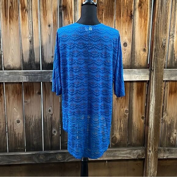 LulaRoe cardigan textured blue lace hi-lo short sleeve sheer knit Small - Picture 5 of 6